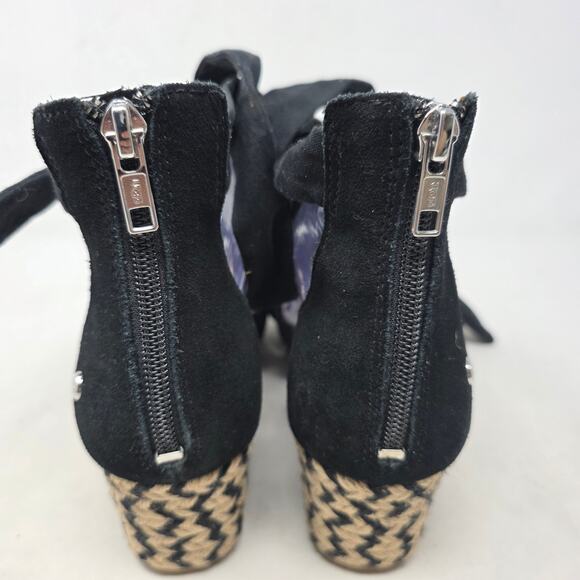 UGG Black Canvas Wedge Sandals Size 8 Womens Ankle Wrap Espadrilles - Picture 5 of 8